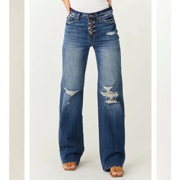 NWT Kancan 90s flare wide leg rigid denim jeans - Picture 2 of 9